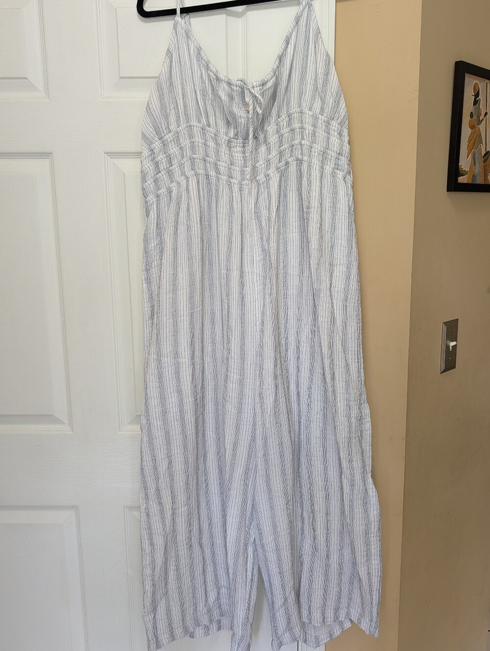Lucky Brand Keyhole Soft And Comfy Striped Gauze Wide Leg Jumpsuit